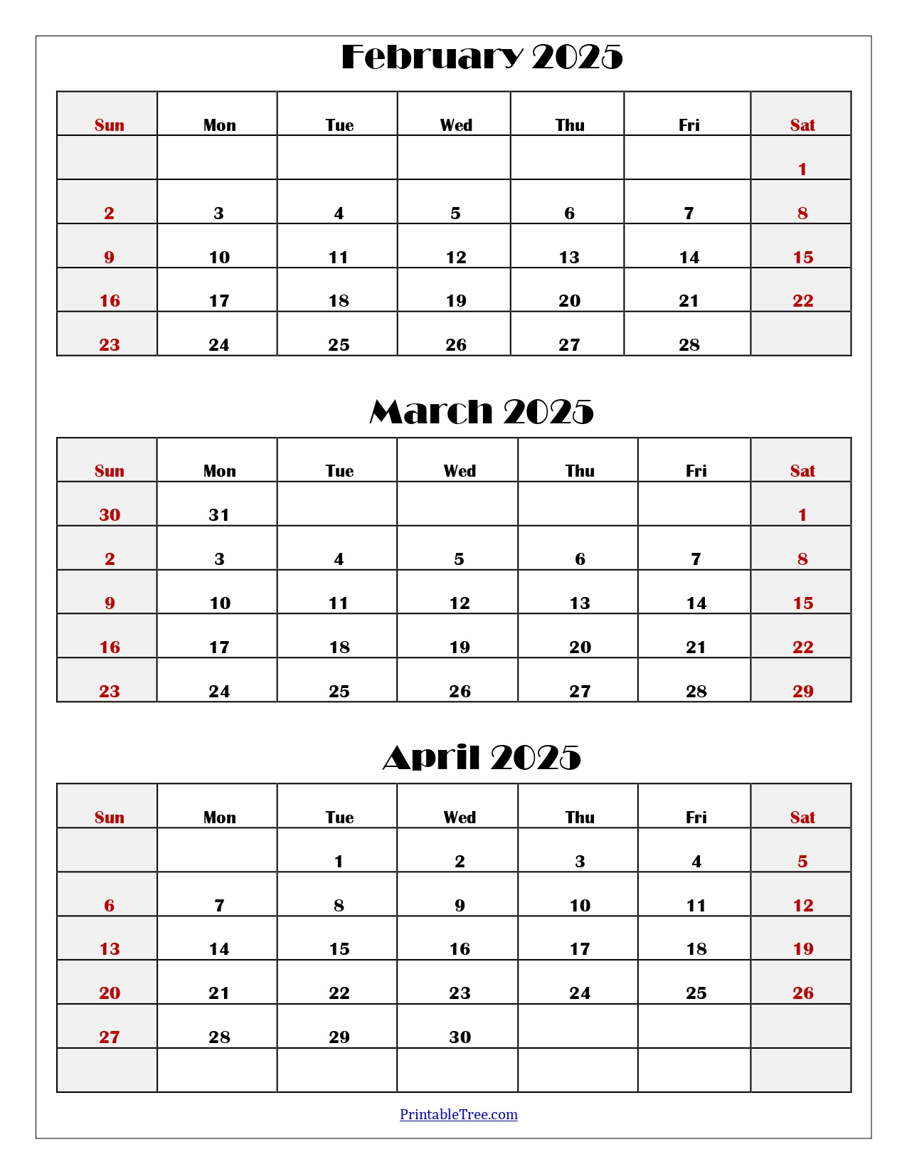 February To April 2025 Calendar Printable Pdf | Three Months Calendar | February March April 2025 Calendar