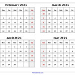 February To May 2025 Calendar Printable Pdf | Four Months Calendar |  Calendar 2024