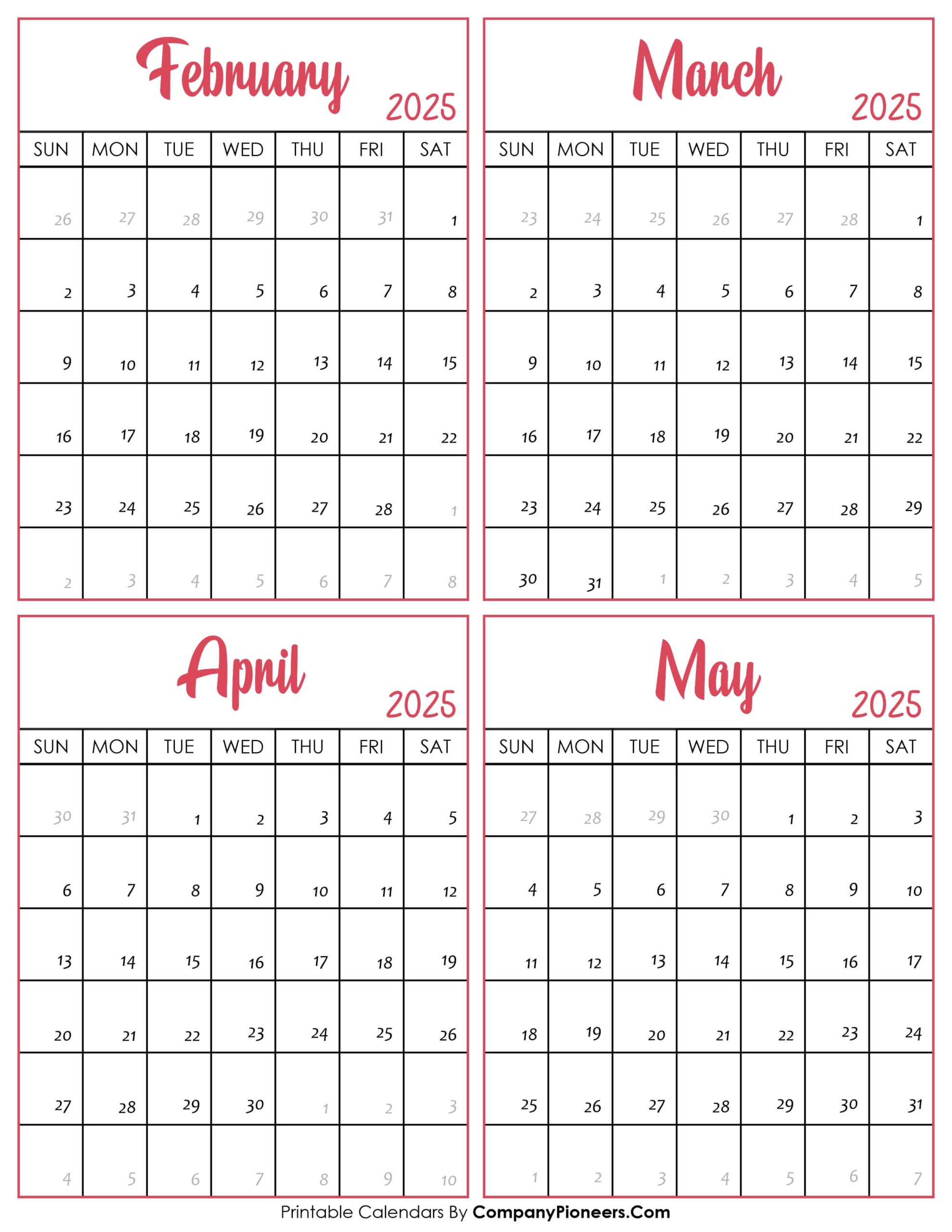 February To May 2025 Calendar Printable - Template | February To May 2025 Calendar