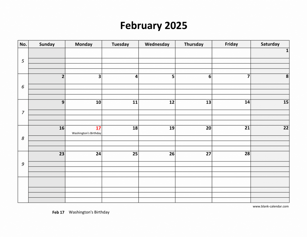 Free Download Printable February 2025 Calendar, Large Box Grid | Calendar 2024