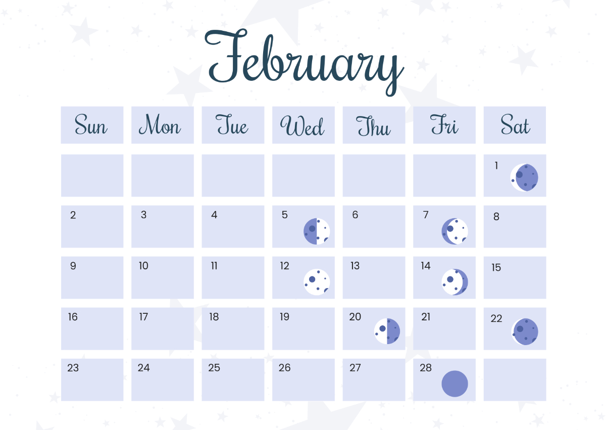 Free February 2025 Calendar With Moon Phases Template - Edit | Moon Phase Calendar February 2025