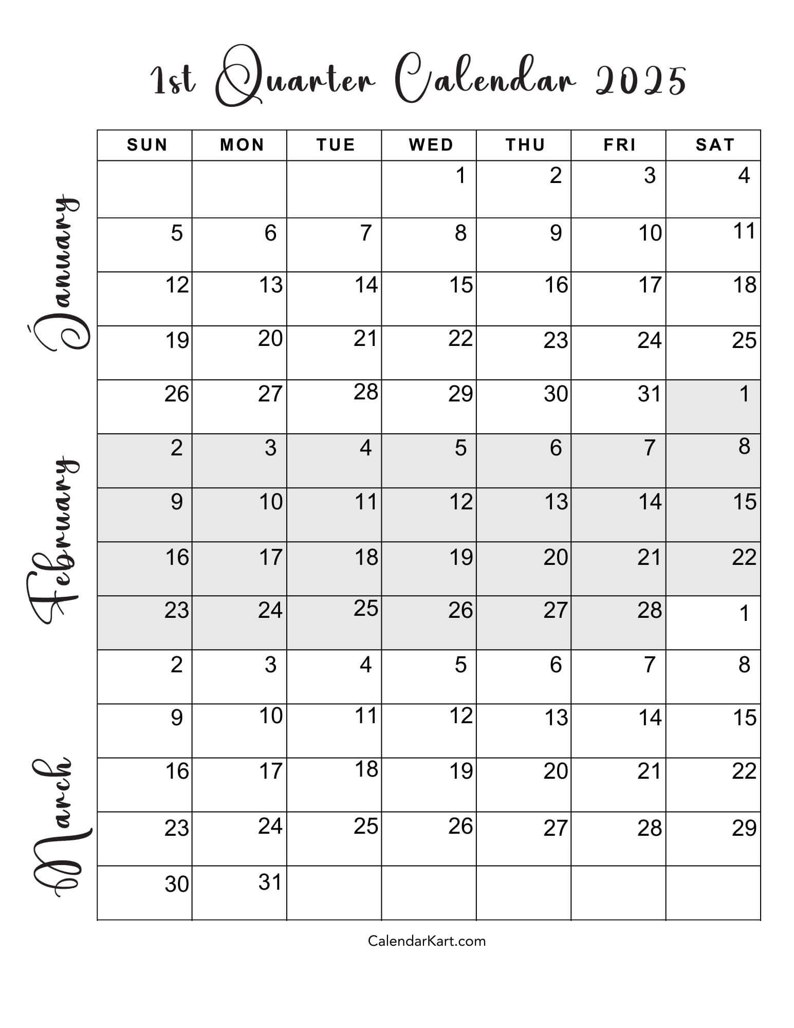 Free Printable January To March 2025 Calendar - Calendarkart | Printable Calendar Jan Feb March 2025