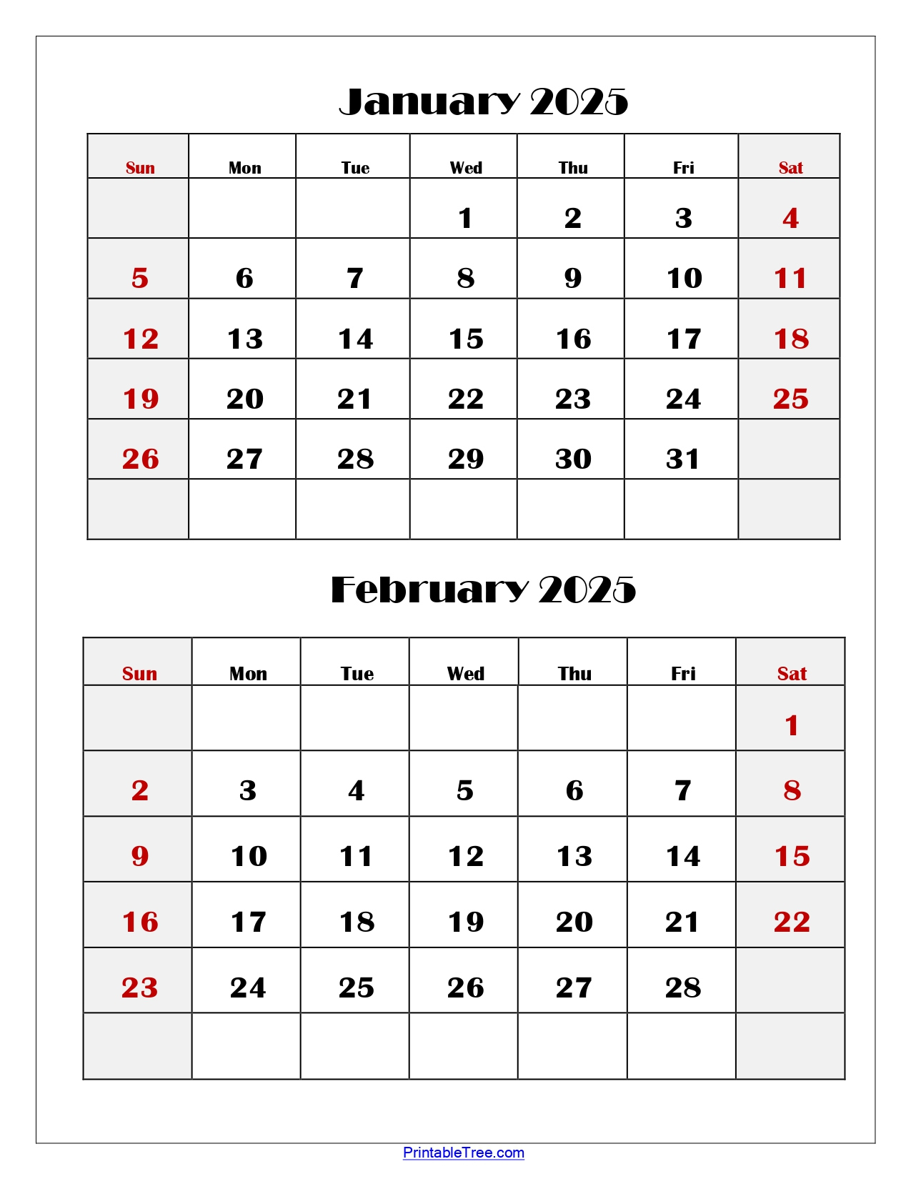 January And February 2025 Calendar | Two Months Calendar | Calendar 2024