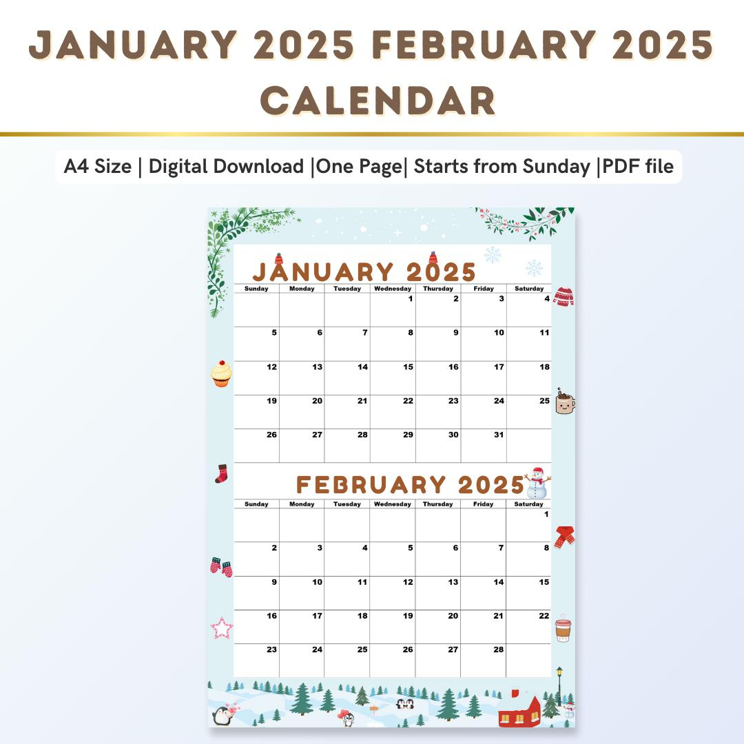 Kalender Für Januar 2025 Und Februar 2025,Januarkalender 2025 | Calendar 2024