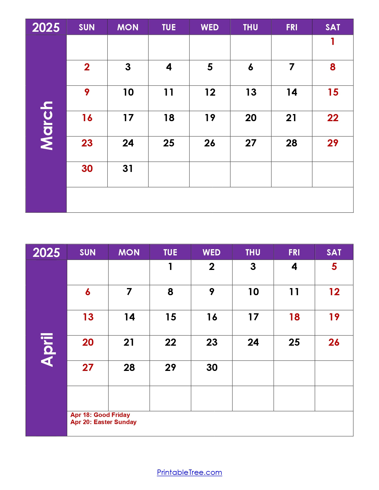 March And April 2025 Calendar Printable | Two Months Calendar | Calendar 2024