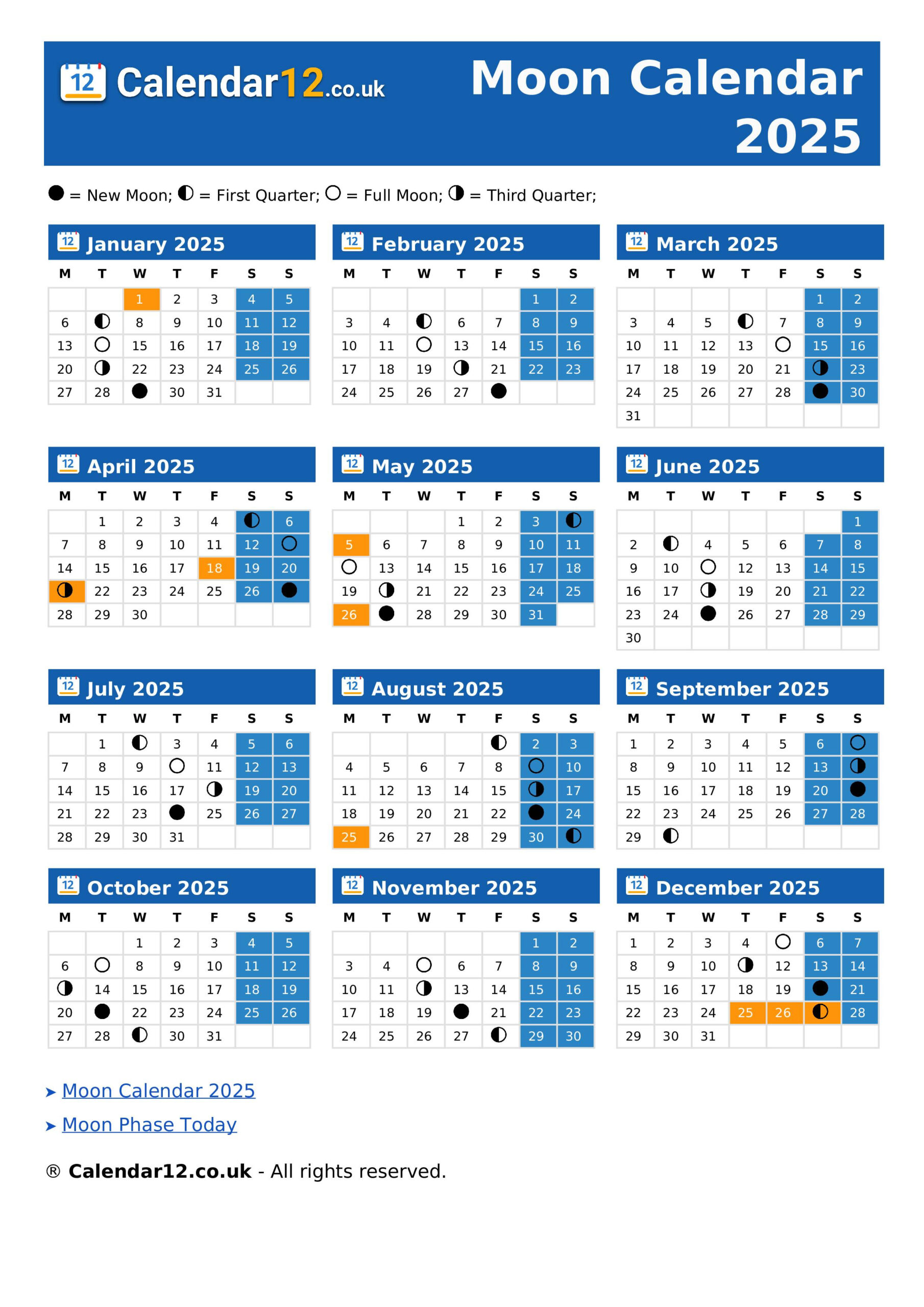 Moon Calendar February 2025 ⬅️ — Calendar12.Co.uk | Calendar 2024