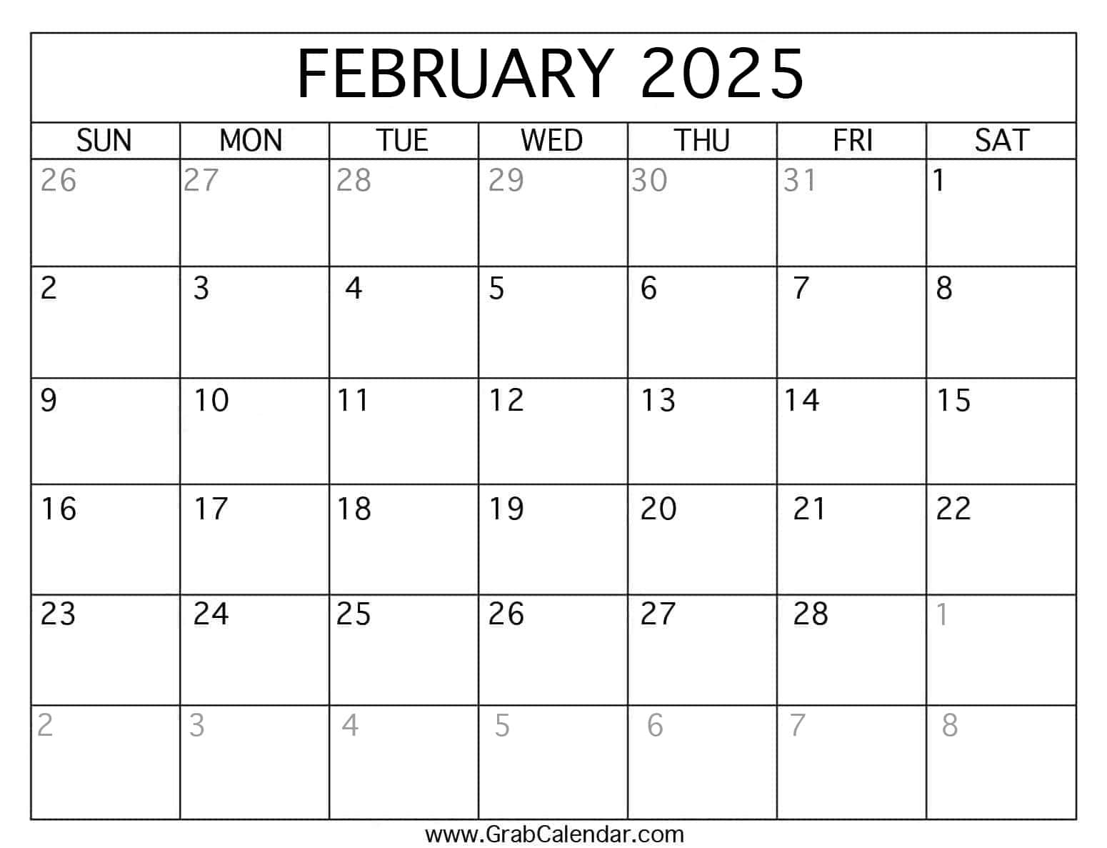 Printable February 2025 Calendar | Blank Feb 2025 Calendar Printable