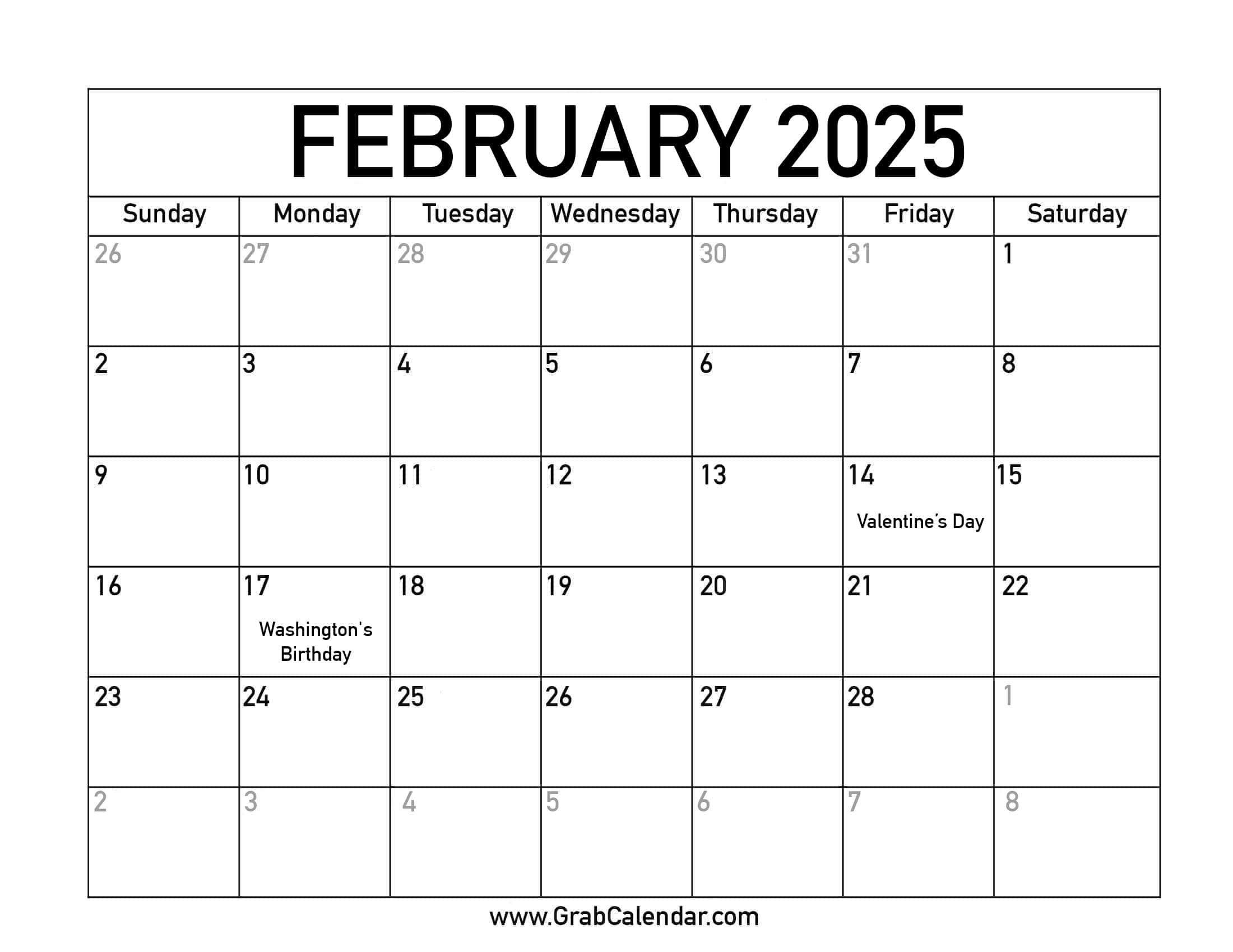 Printable February 2025 Calendar | Calendar 2024