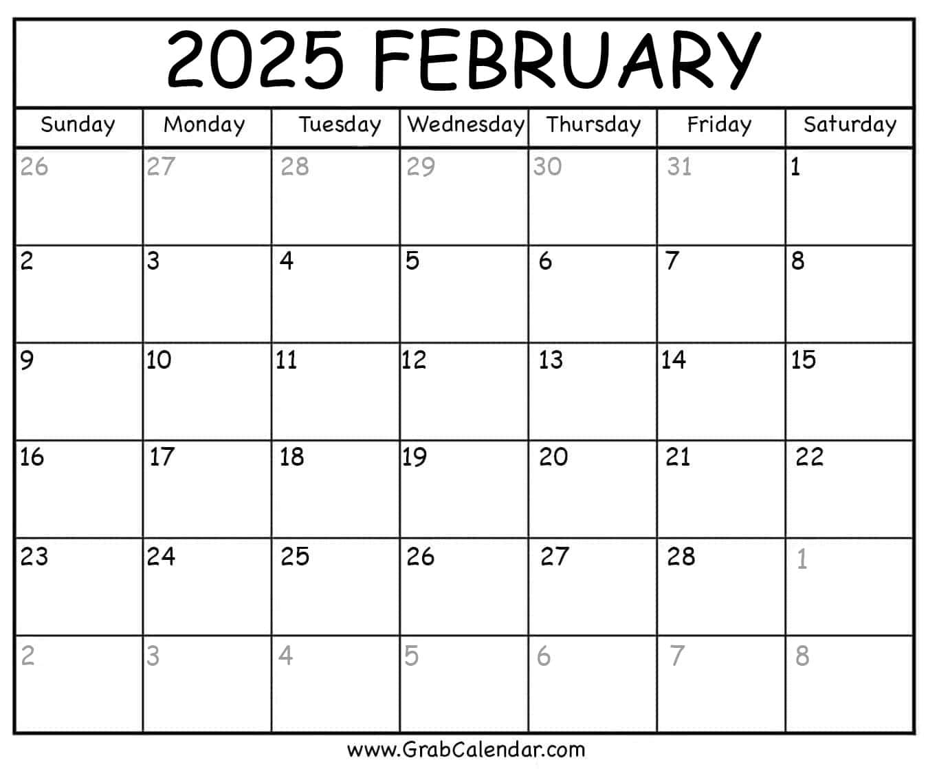 Printable February 2025 Calendar | February 2025 Calendar Seasons