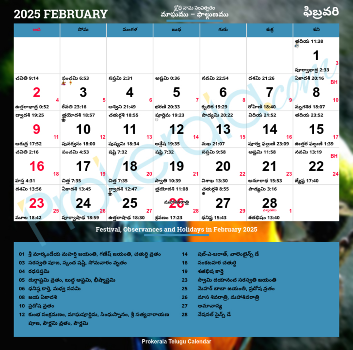 2025 Telugu Calendar February | Calendar 2024