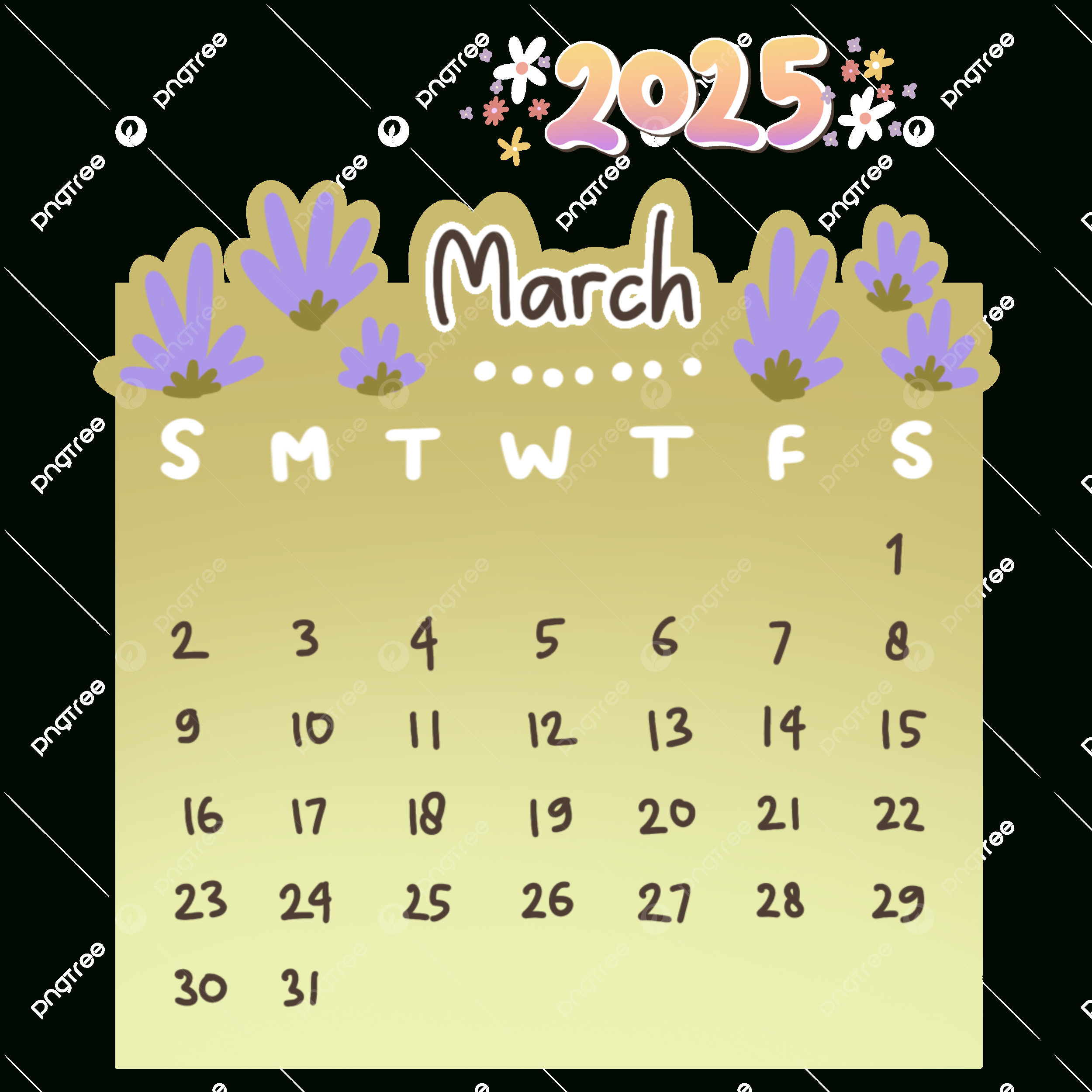 2025 March Calendar Cute Hand Drawn Monthly Printable, 2925 | March Clip Art Calendar 2025