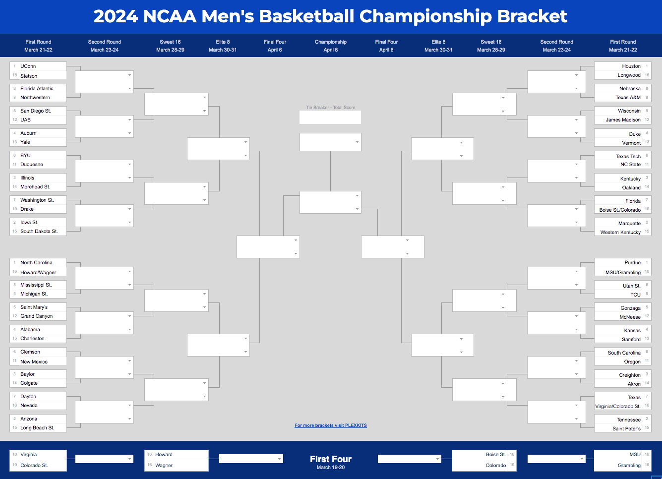 2025 March Madness Bracket (Excel &amp;amp; Google Sheets Template) | March Madness 2025 Calendar