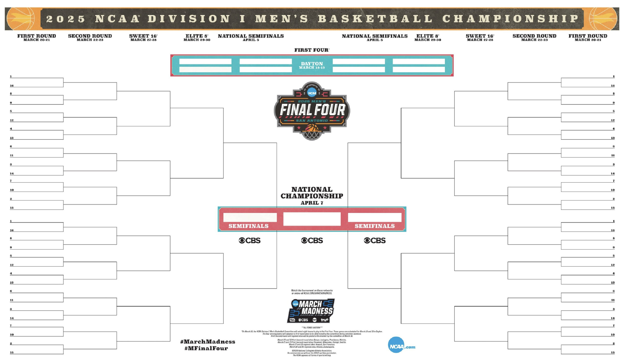 2025 Ncaa Printable Bracket, Schedule For March Madness | Ncaa | March Madness 2025 Calendar Printable