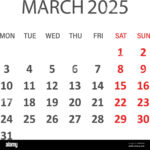 Calendar March 2025 Icon In Flat Style. Planner Vector |  Calendar 2025