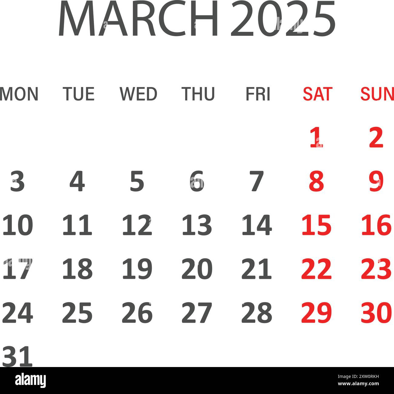 Calendar March 2025 Icon In Flat Style. Planner Vector | Calendar 2025