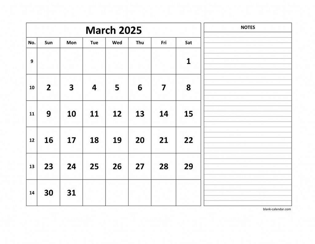 Free Download Printable March 2025 Calendar, Large Space For | March 2025 Calendar Printable with Notes