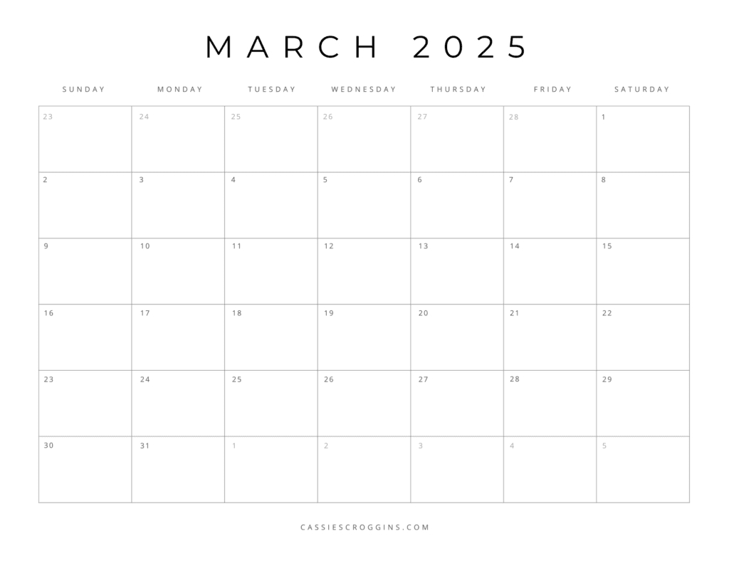 Free Printable 2025 Blank Calendar Templates (All 12 Months) | Blank Calendar Template March 2025 Printable