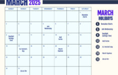 Free Printable March 2025 Calendar With Holidays Template To Edit | March 2025 Calendar Holidays