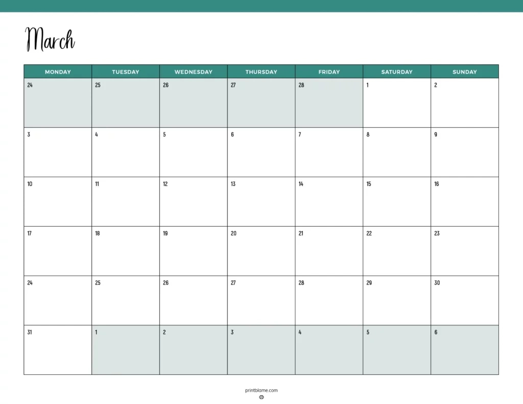 Free Printable March 2025 Calendars | 25 Pdf Downloads | Printable Calendar March 2025 Starting Monday