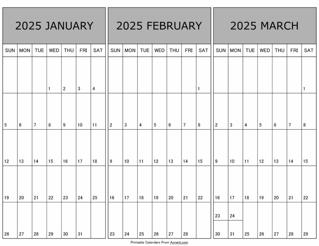 January To March Calendar 2025 Templates - Three Months | Calendar 2025