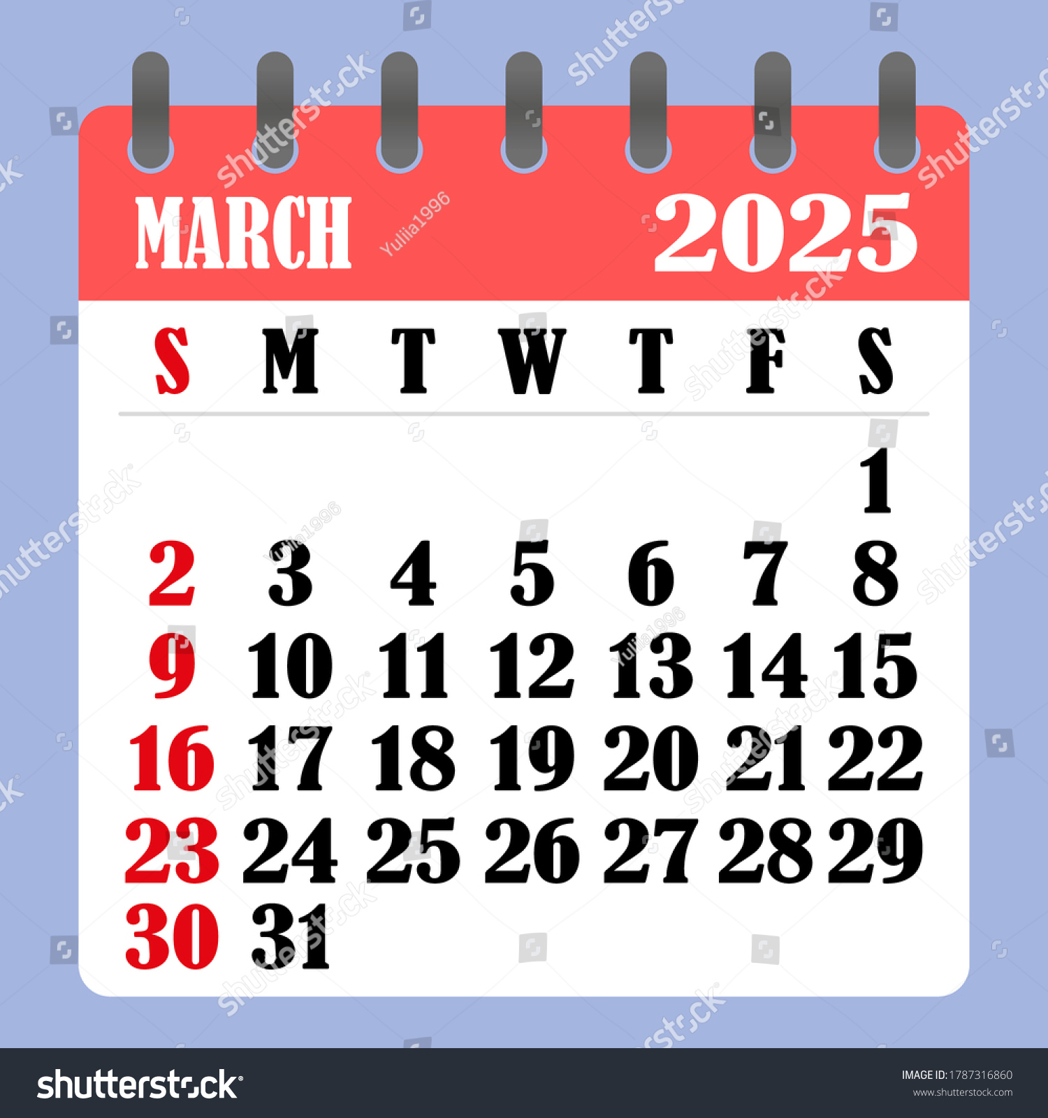 Letter Calendar March 2025 Week Begins Stock Vector (Royalty Free | Calendar 2025