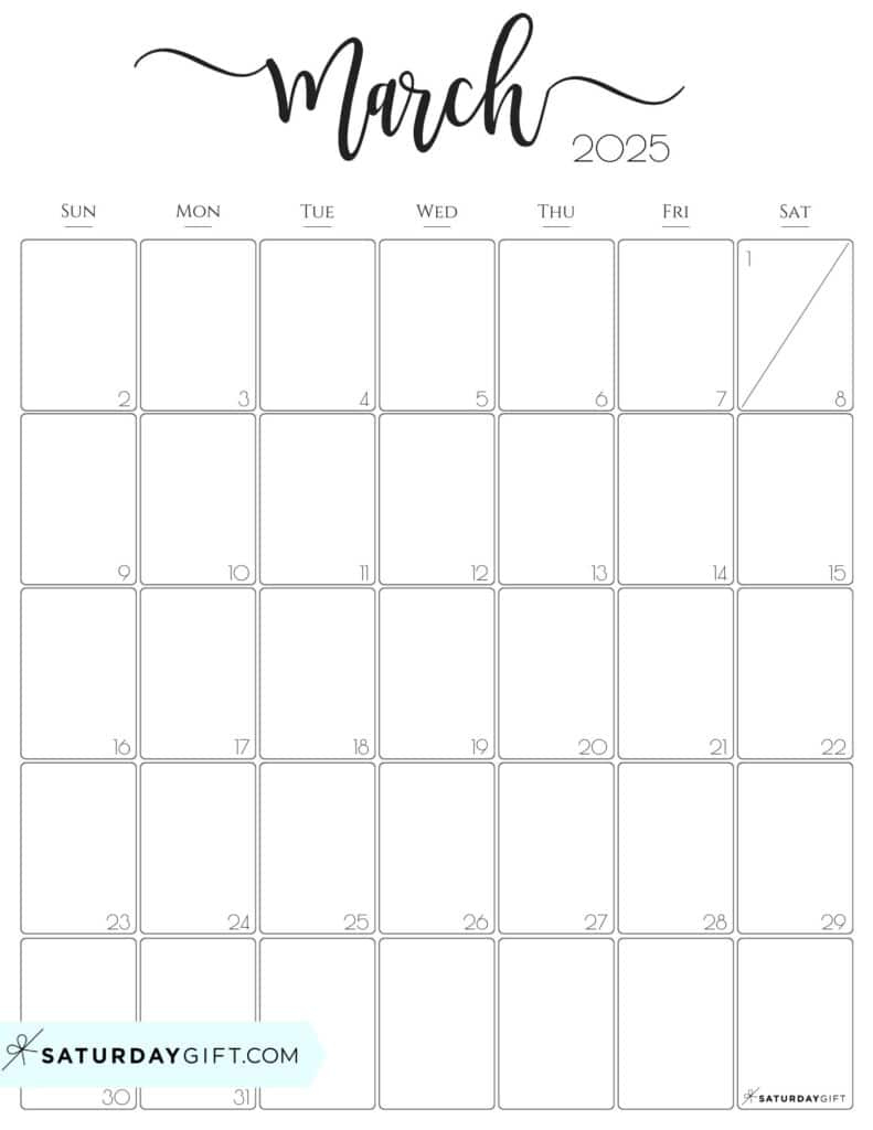 March 2025 Calendar - 20 Cute &amp;amp; Free Printables | Saturdaygift | Calendar 2025