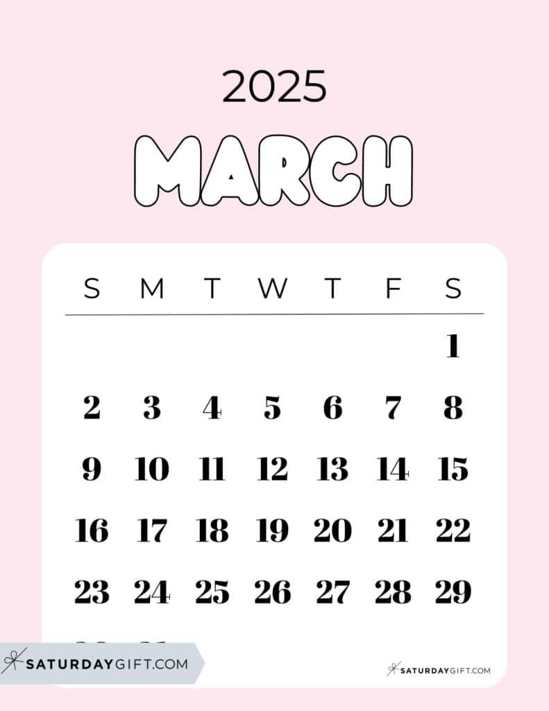 March 2025 Calendar - 20 Cute &amp;amp; Free Printables | Saturdaygift | Cute March 2025 Calendar