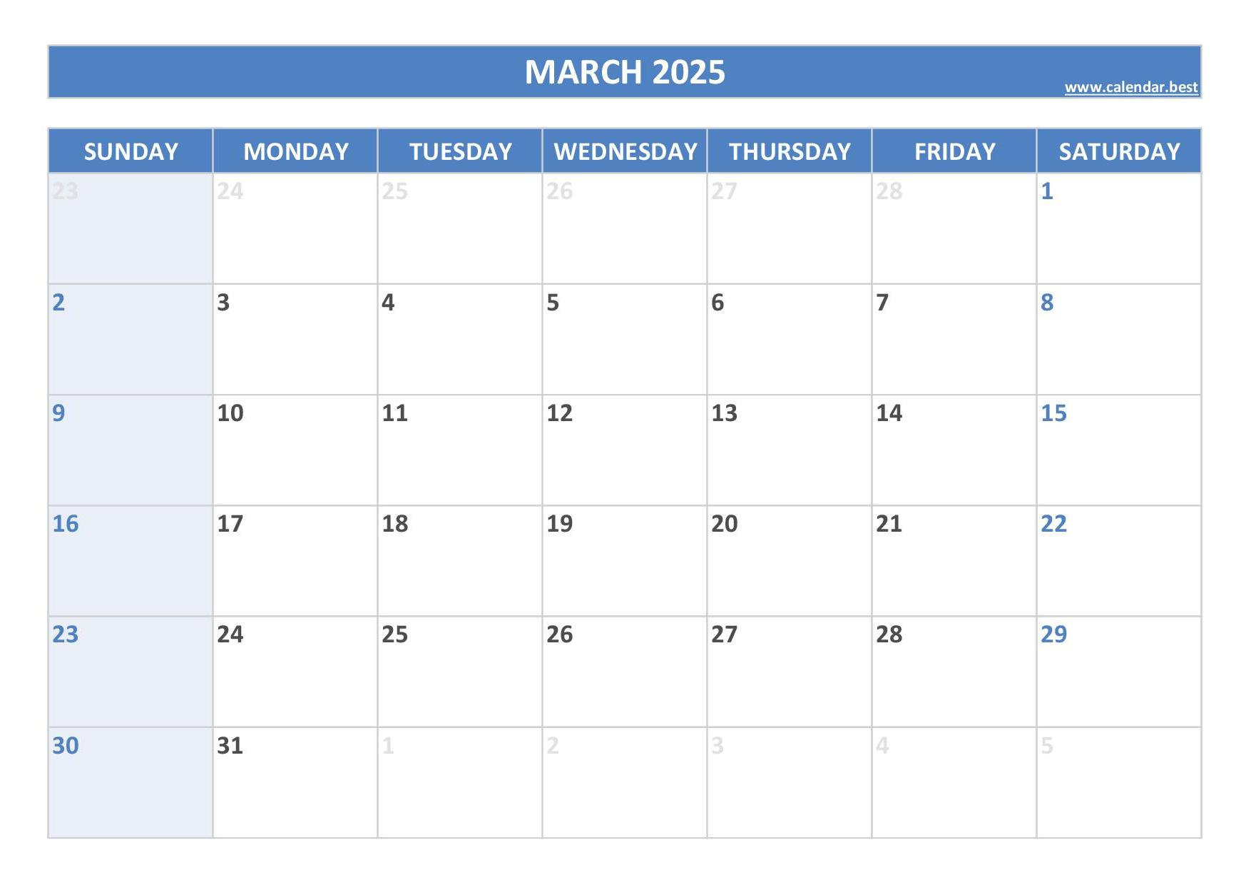 March 2025 Calendar -Calendar.best | March 2025 Holiday Calendar