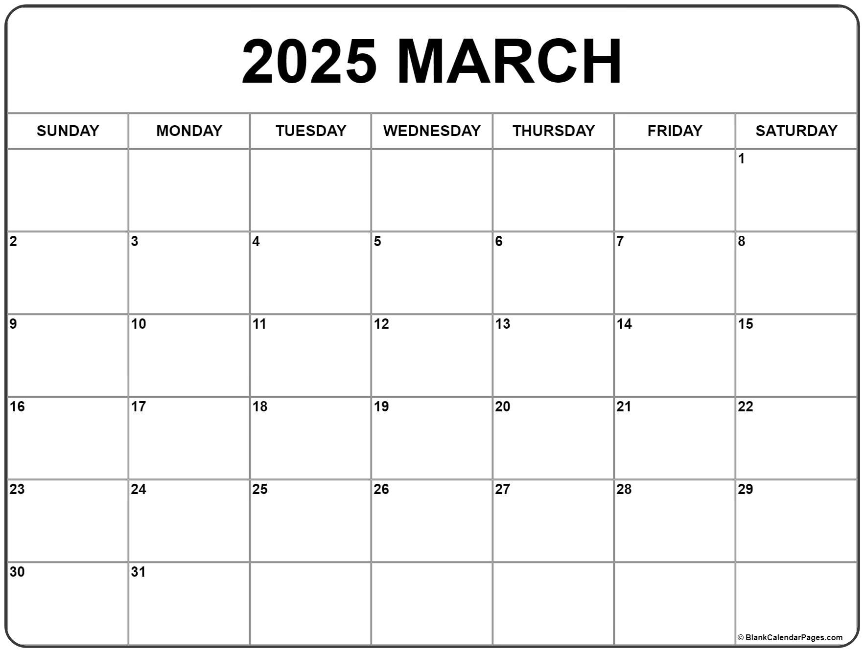 March 2025 Calendar | Free Printable Calendars | Blank Calendar March 2025 Free Printable