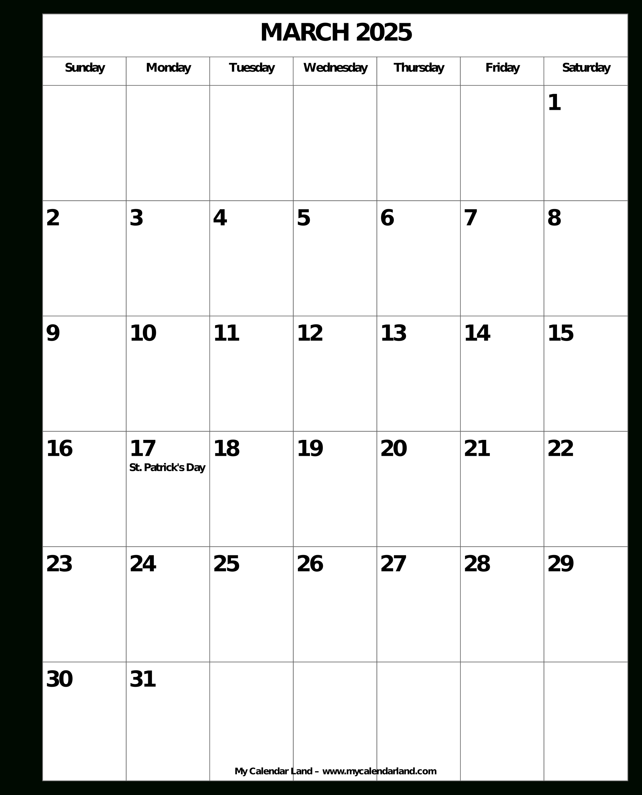 March 2025 Calendar – My Calendar Land | Calendar 2025