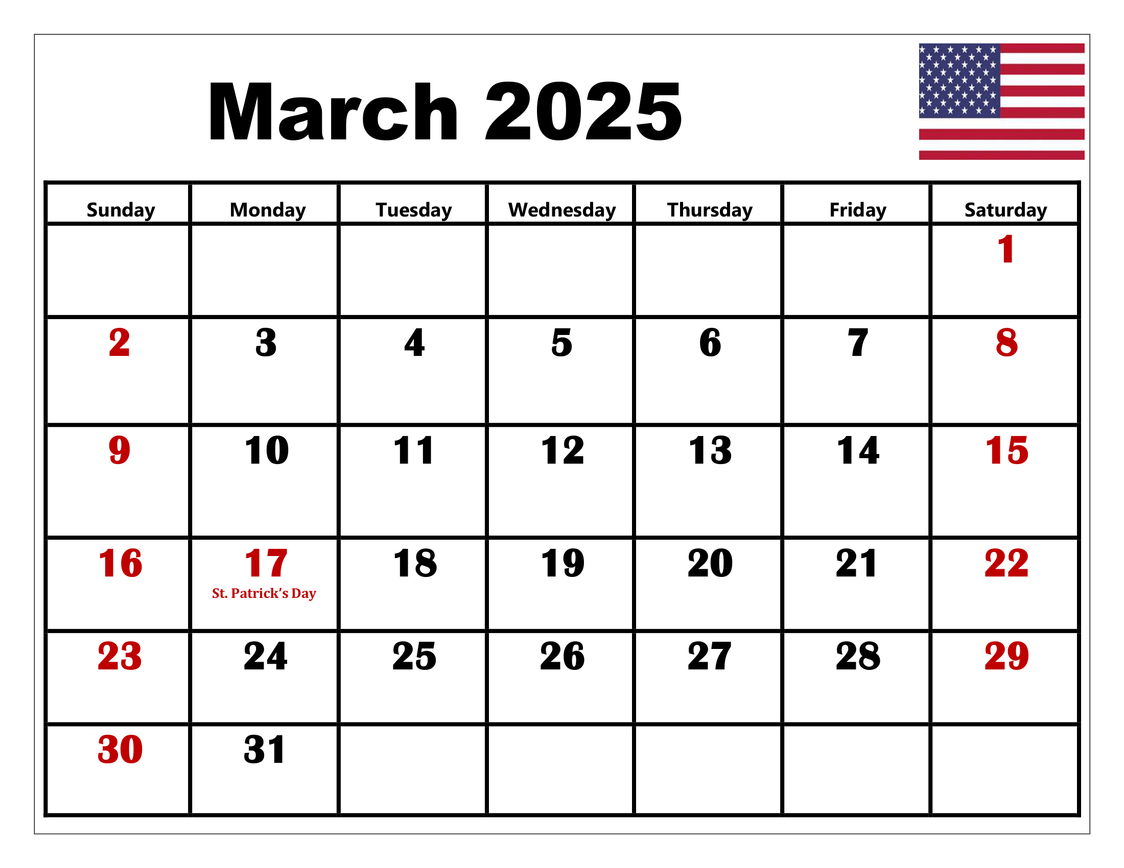 March 2025 Calendar Printable Pdf Template With Holidays | March 2025 Calendar Printable With Holidays