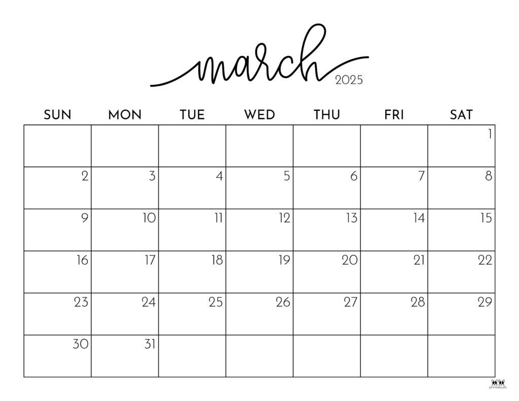 March 2025 Calendars - 107 Free Printables | Printabulls | Blank Calendar Template March 2025 Printable