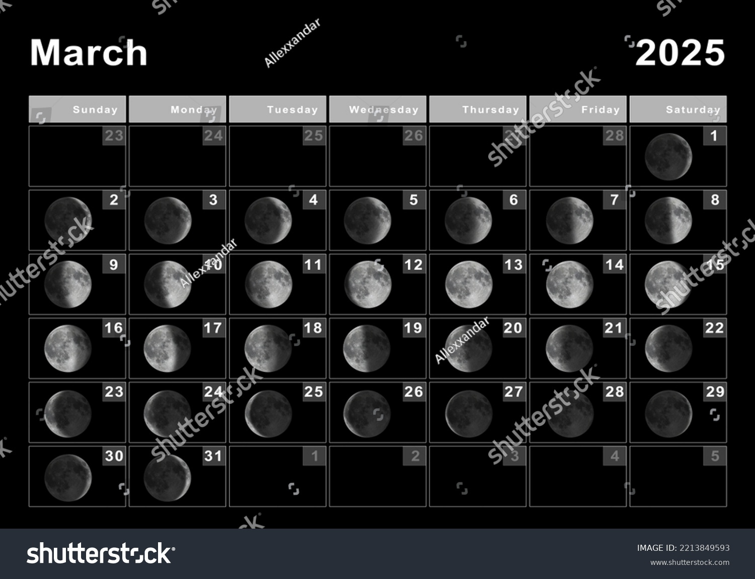 March 2025 Lunar Calendar Moon Cycles Stock Illustration | Calendar 2025