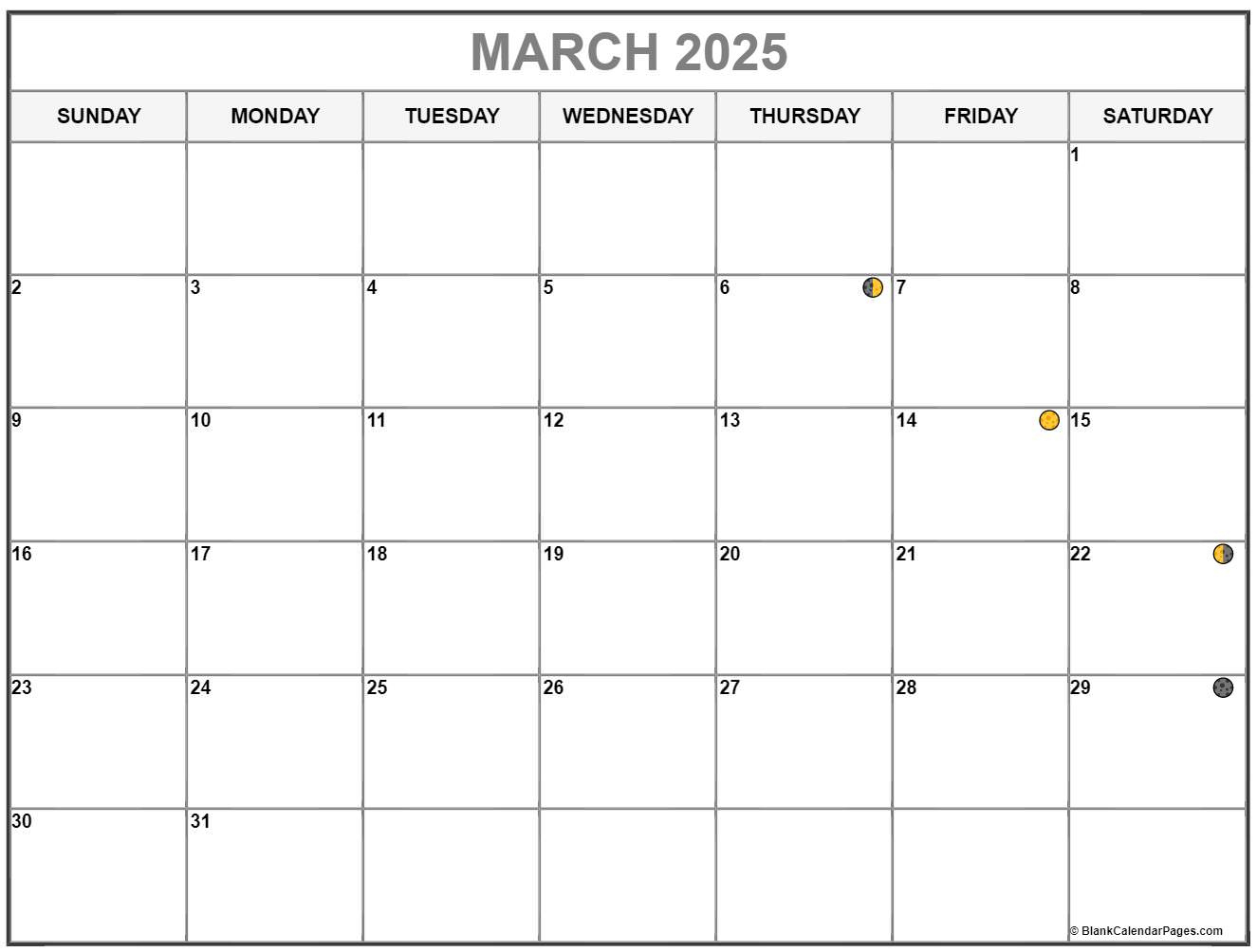 March 2025 Lunar Calendar | Moon Phase Calendar | Moon Calendar For March 2025