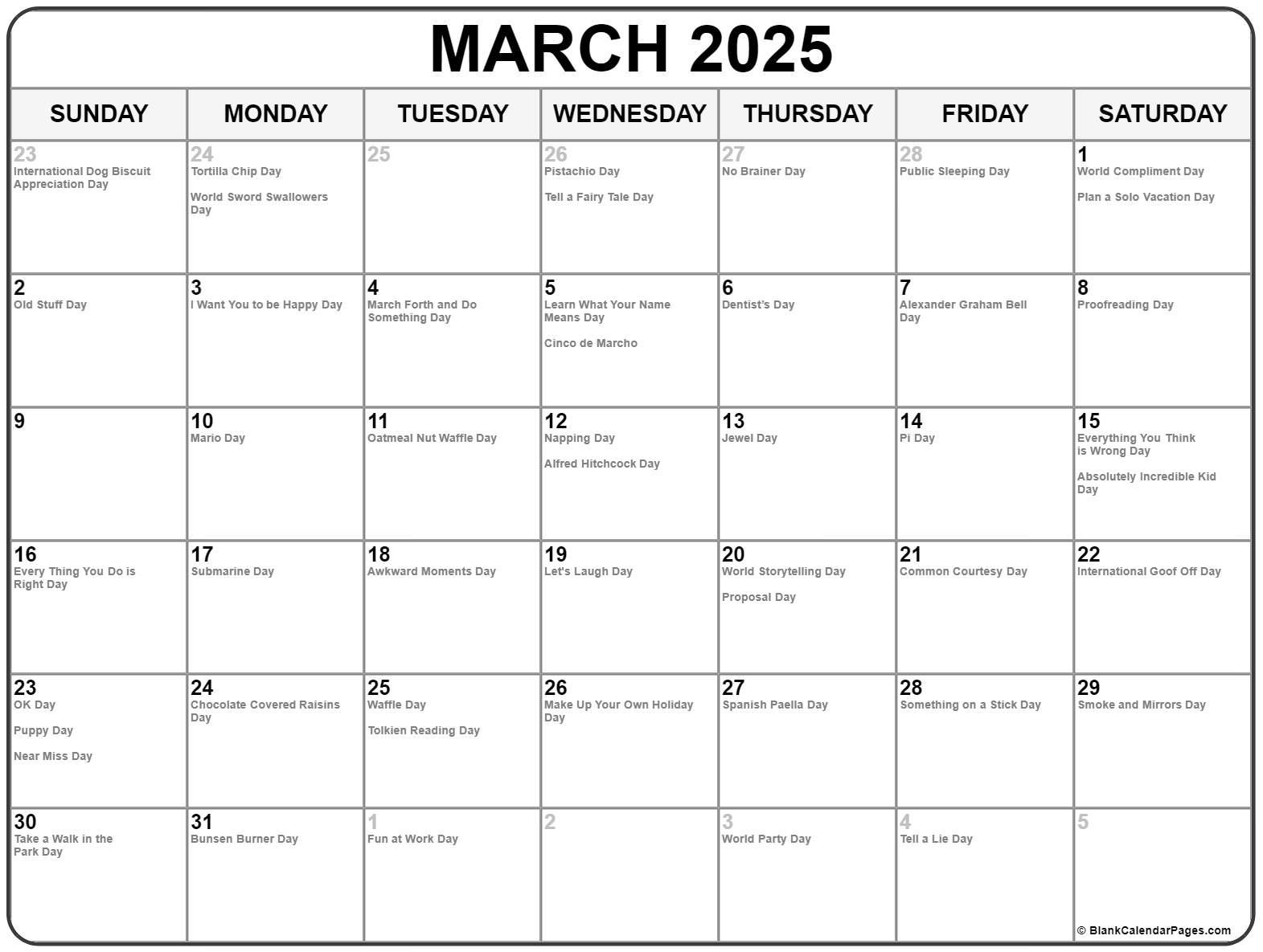 March 2025 With Holidays Calendar | Calendar Events in March 2025