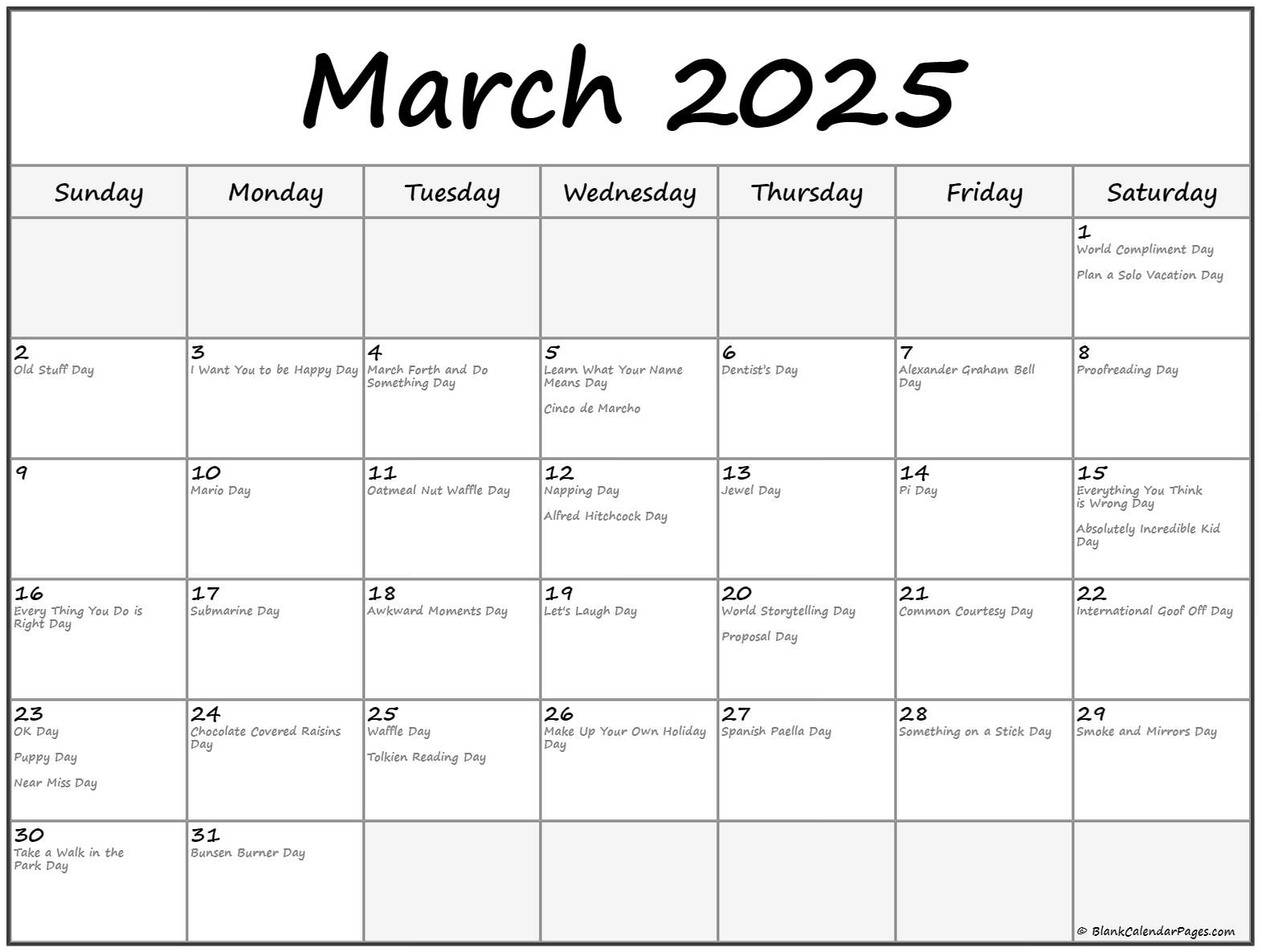 March 2025 With Holidays Calendar | National Day Calendar March 2025