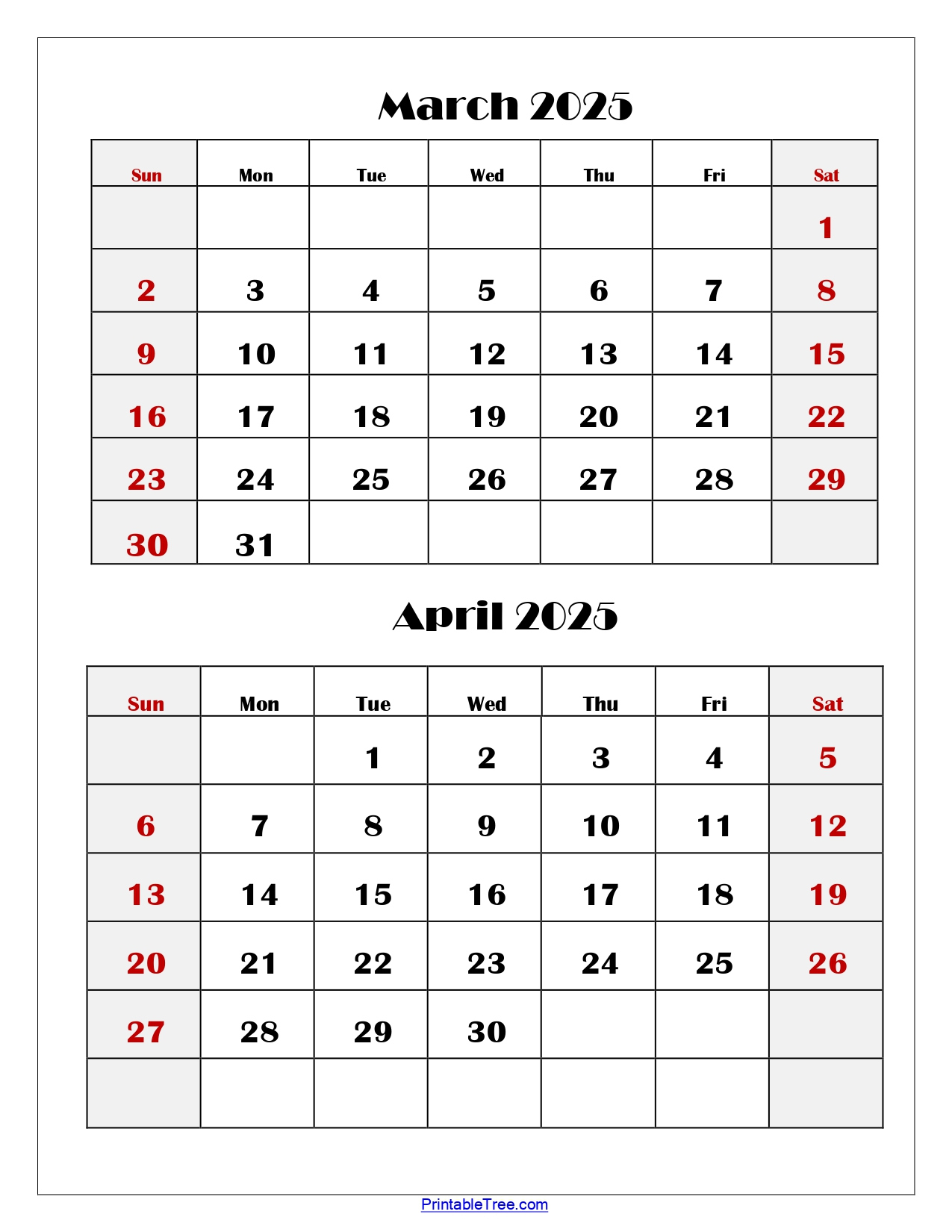 March And April 2025 Calendar Printable | Two Months Calendar | Calendar 2025