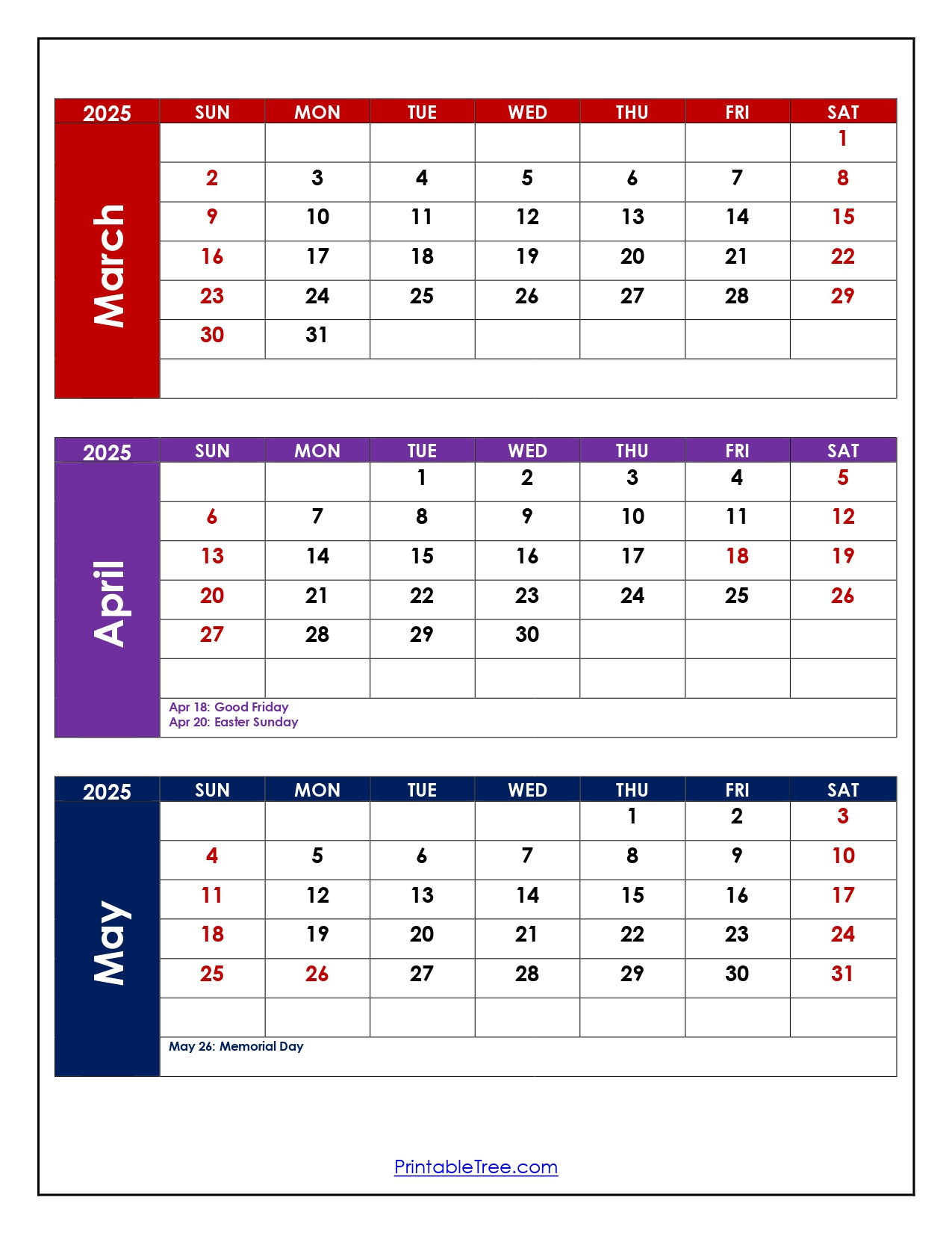 March To May 2025 Calendar Printable Pdf | Three Months Calendar | Calendar 2025