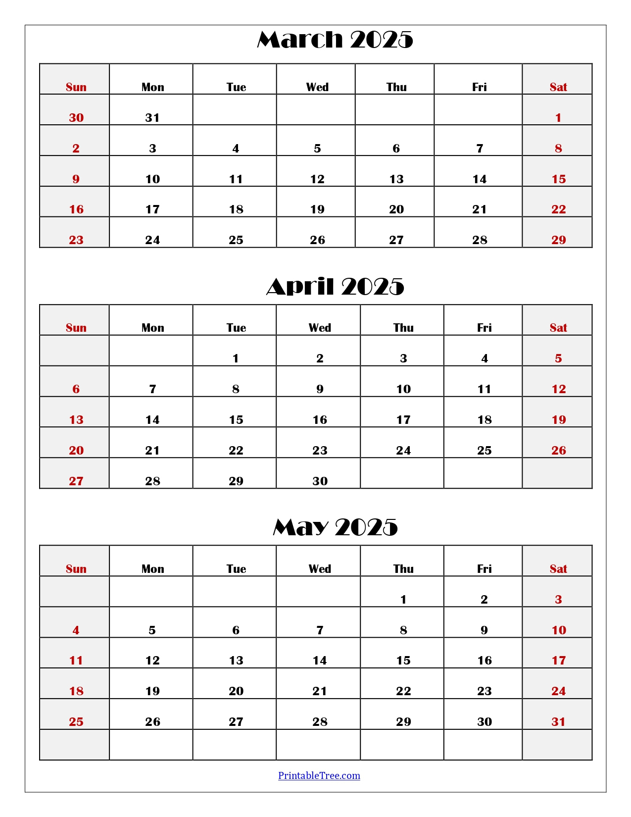 March To May 2025 Calendar Printable Pdf | Three Months Calendar | Calendar 2025