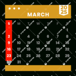 Monthly Calendar March 2025 Clipart Yellow Vector, Monthly |  Calendar 2025