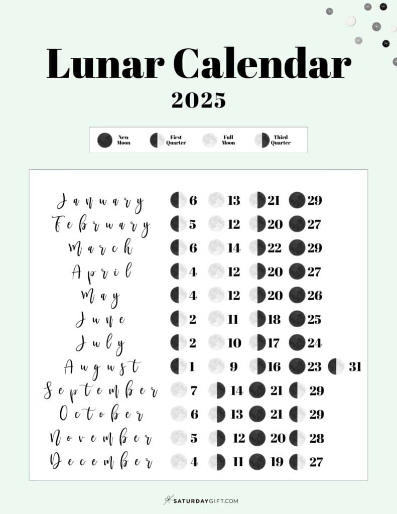 Moon Phase Calendar - 12 Cute &amp;amp; Free Printable 2025 Lunar Calendars | March Moon Phase Calendar 2025