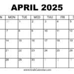 Printable April 2025 Calendar | Printable Calendar April 2024 To March 2025