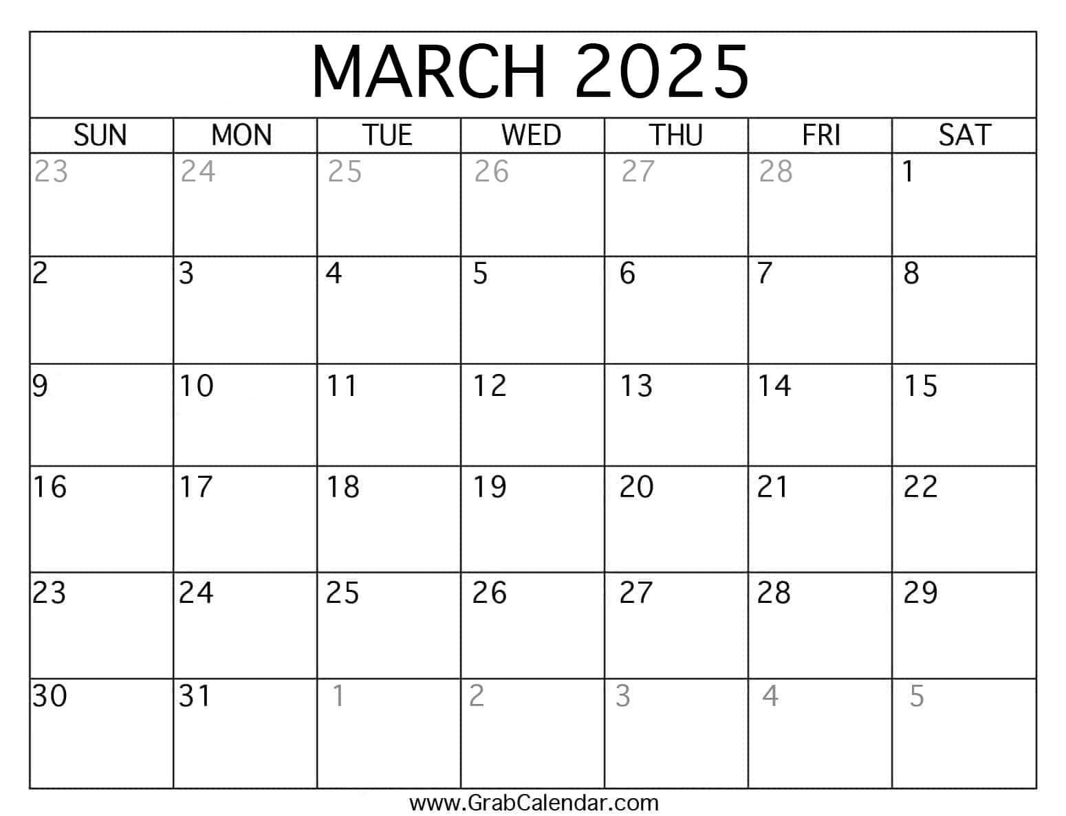 Printable March 2025 Calendar | 2025 Calendar March 2025