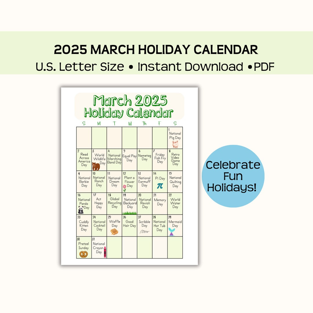 Printable March 2025 Holiday Calendar, Wacky Holidays, National | Calendar 2025