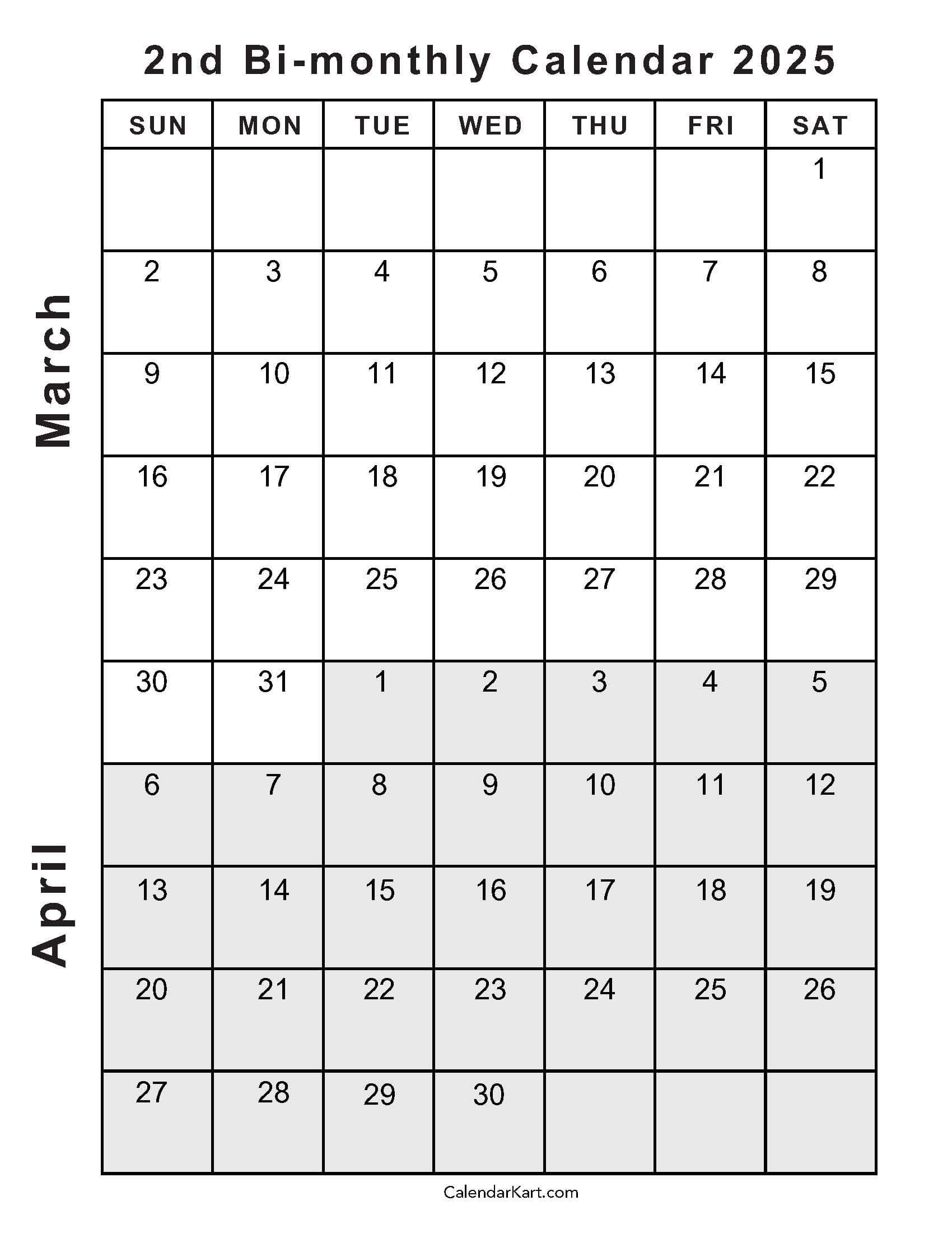 Printable March April 2025 Calendar | Calendarkart | Calendar March And April 2025