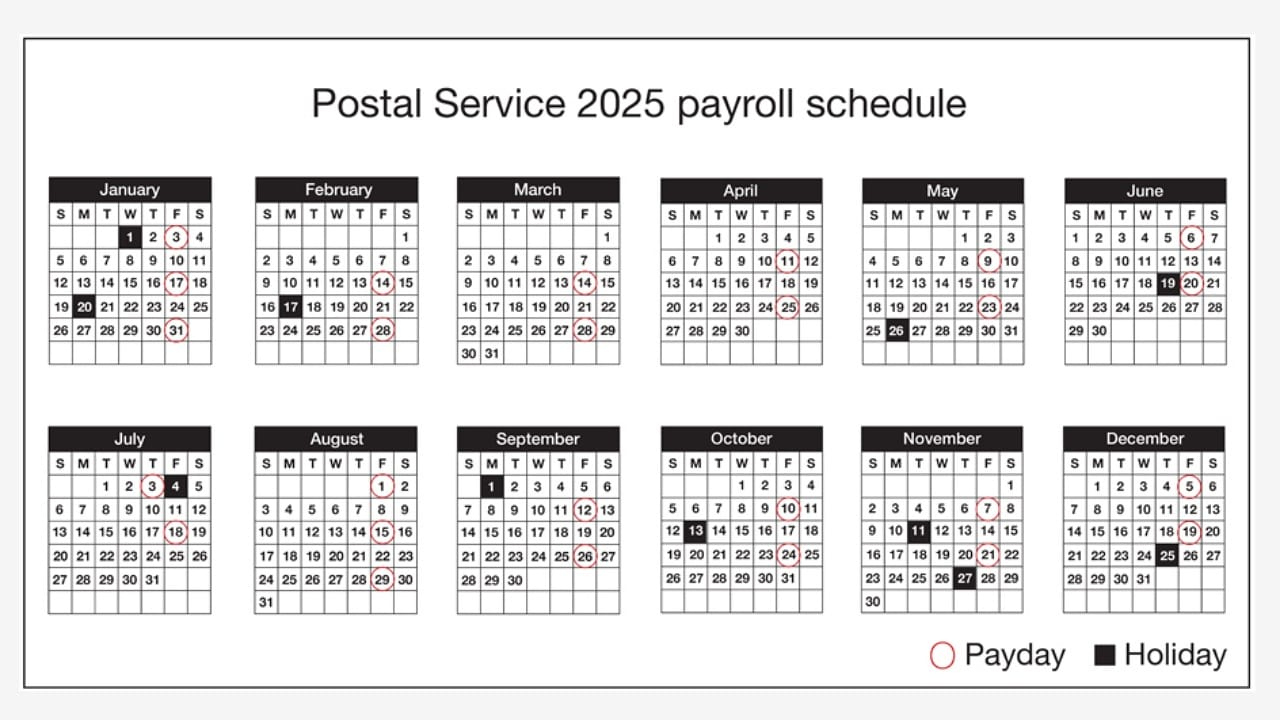 Usps Annual Calendar Shows The 2025 Payroll Schedule - Ruralinfo | Calendar 2025