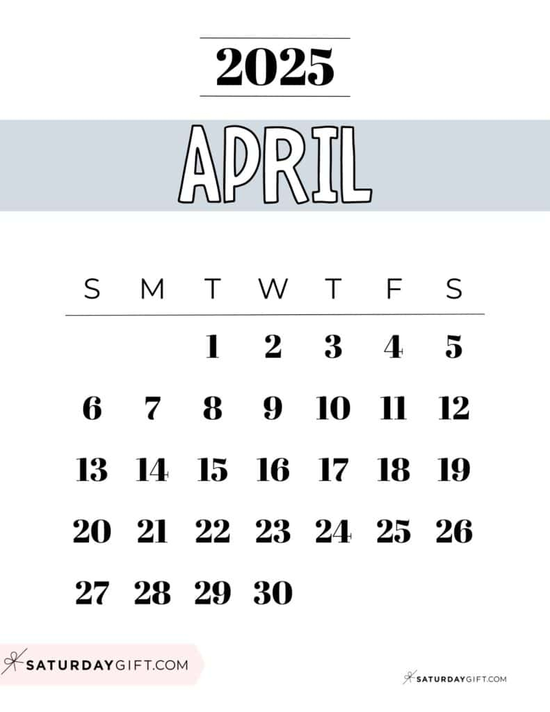 April 2025 Calendar - 20 Cute &amp;amp; Free Printables | Saturdaygift | 5x7 Printable Calendar April 2025
