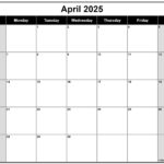 April 2025 Calendar | Free Printable Calendars | April 2025 Blank Calendar Printable