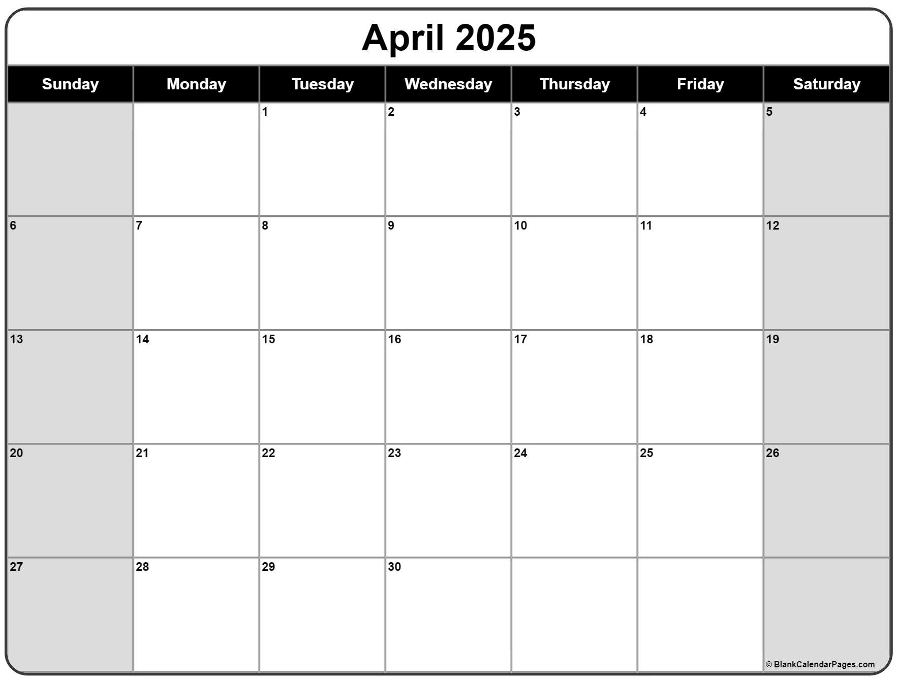 April 2025 Calendar | Free Printable Calendars | April 2025 Blank Calendar Printable