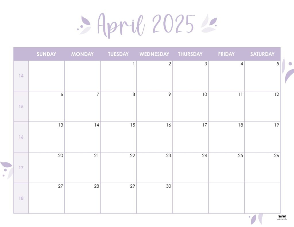 April 2025 Calendars - 107 Free Printables | Printabulls | April 2025 Blank Calendar Printable